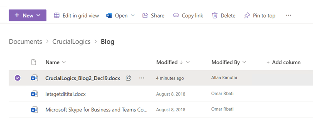 A SharePoint document library view displaying files with details like name, modified date, and author.